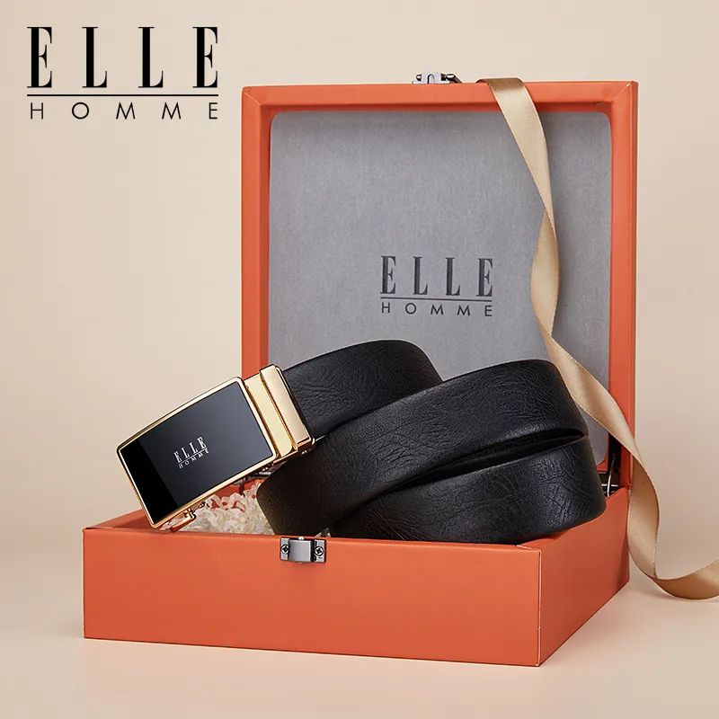 ELLE HOMME Top Grain Cow Leather Belts Men's Gunmetal, Gold 3.5cm-8