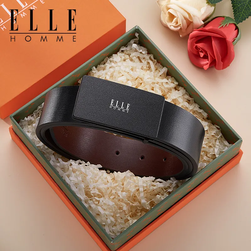 ELLE HOMME Cow Split Leather Belts Men's Gunmetal Width 3.3cm-5