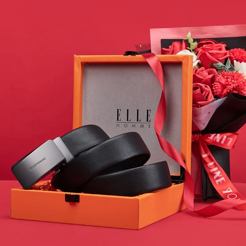 ELLE HOMME Cow Leather Belts Men's Gunmetal Width 3.5cm-1