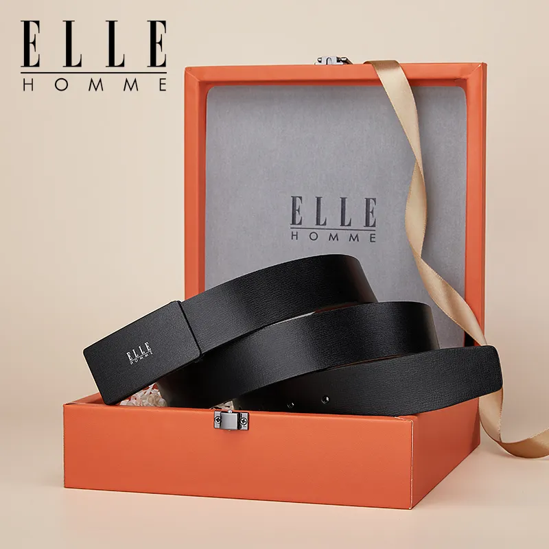ELLE HOMME Cow Split Leather Belts Men's Gunmetal Width 3.3cm-7
