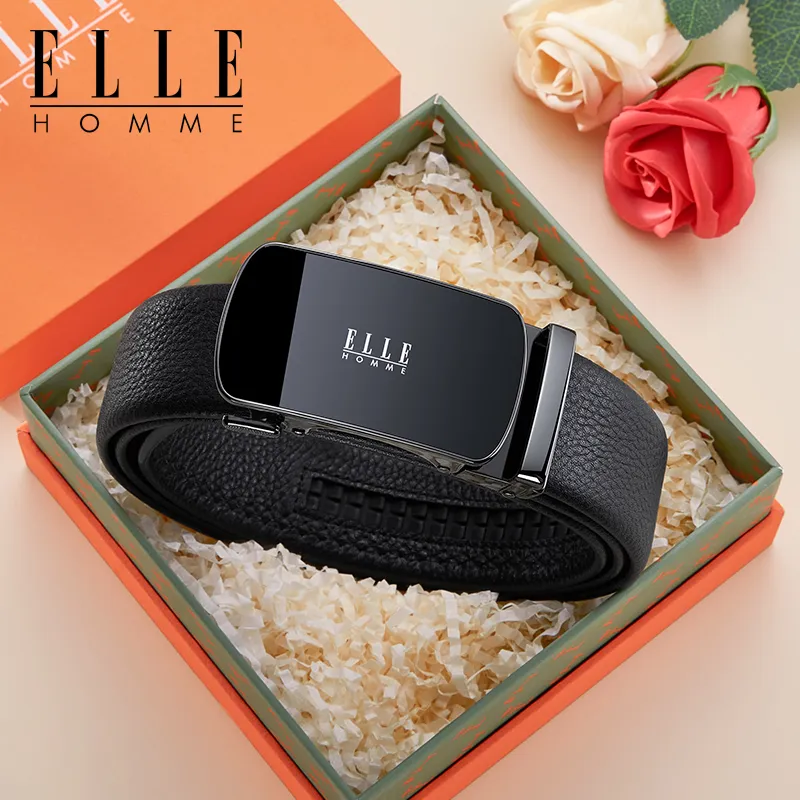 ELLE HOMME Top Grain Cow Leather Belts Men's Width 3.5cm-1