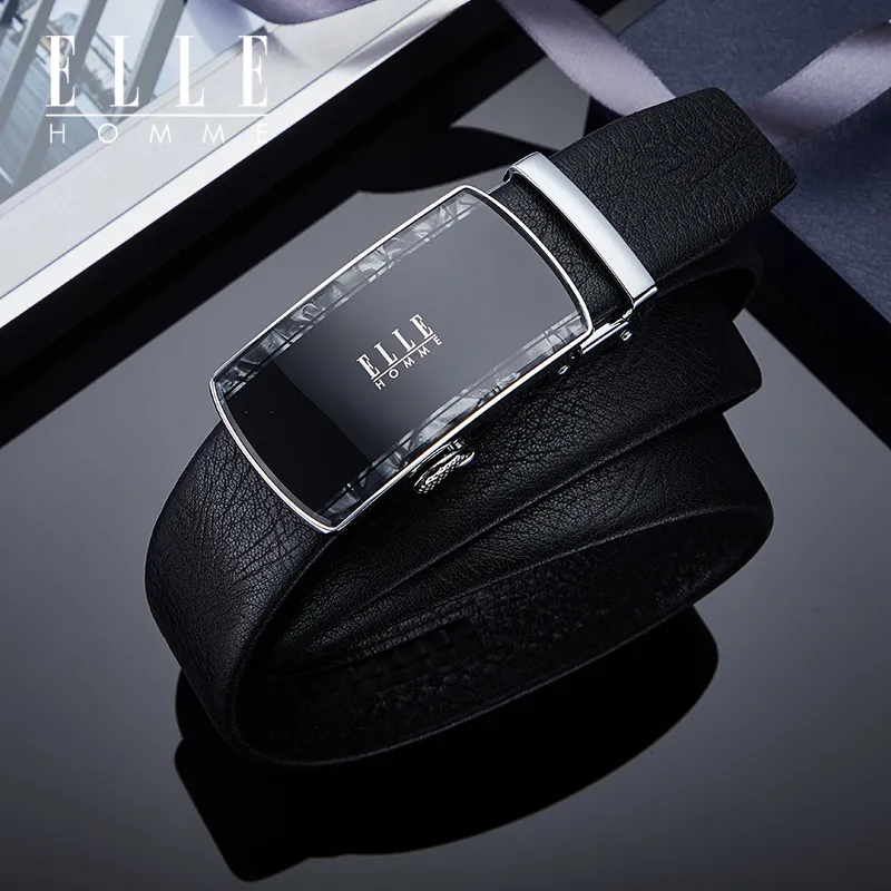 ELLE HOMME Top Grain Cow Leather Fashion Trend Casual Versatile Belt, Gift Box Set Men's Width 3.5cm-10