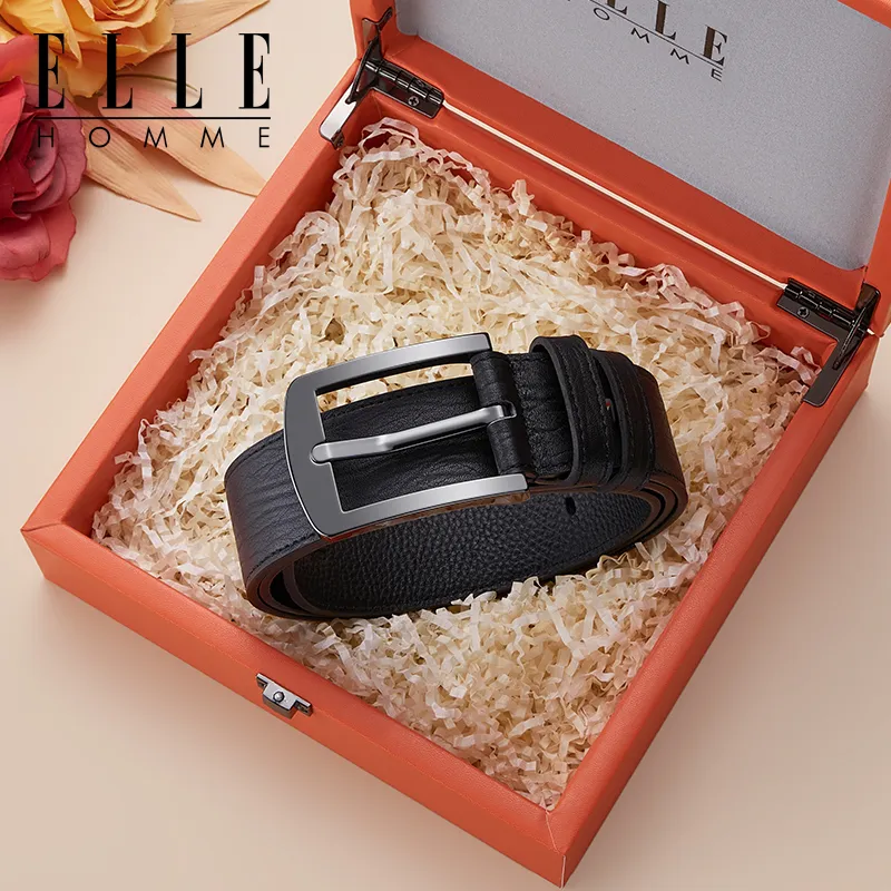 ELLE HOMME Cow Leather Belts Men's Gunmetal Width 3.8cm-1