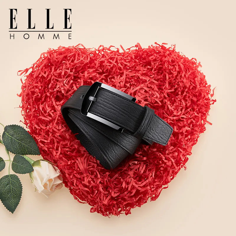 ELLE HOMME Cow Leather Belts Men's Gunmetal Width 3.8cm-3