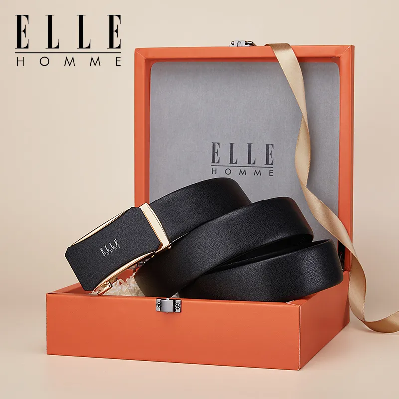 ELLE HOMME Top Grain Cow Leather Belts Men's Gunmetal, Gold, Silver 3.5cm-9
