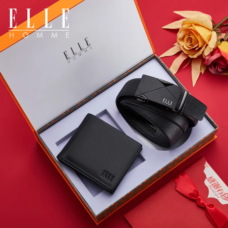 ELLE HOMME Top Grain Cow Leather Casual Versatile Minimalist Style Belt Men's Width 3.5cm-1