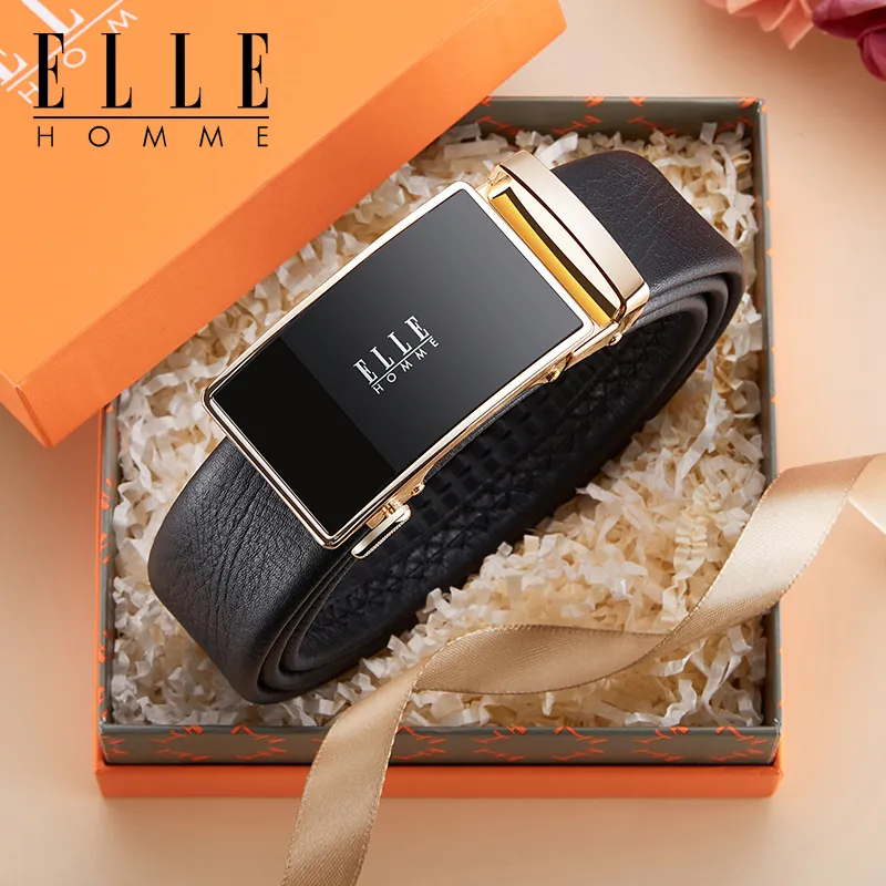 ELLE HOMME Top Grain Cow Leather Belts Men's Gunmetal, Gold 3.5cm-5