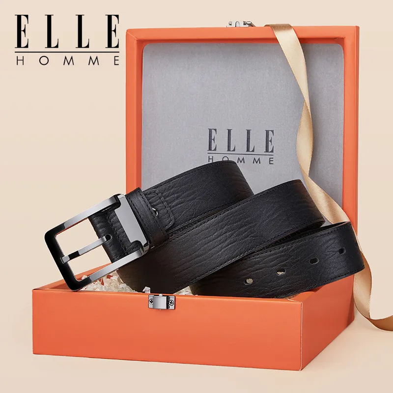 ELLE HOMME Top Grain Cow Leather Belts Men's Gunmetal 3.8cm-5