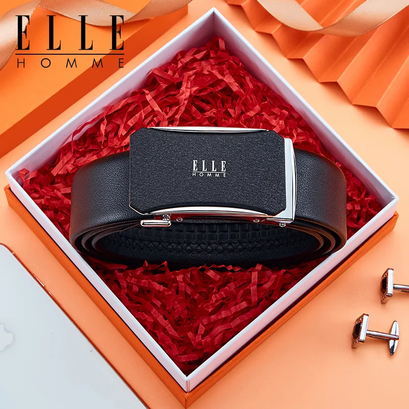 ELLE HOMME Top Grain Cow Leather Belts Men's Gunmetal, Gold, Silver 3.5cm-11