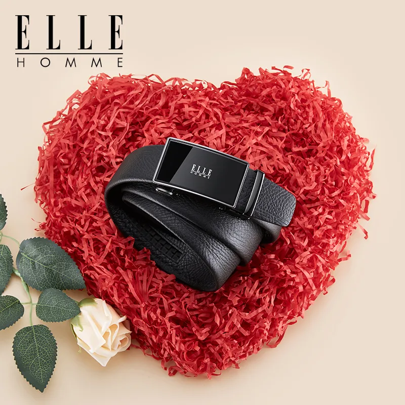 ELLE HOMME Top Grain Cow Leather Belts Men's Gunmetal, Gold 3.5cm-3