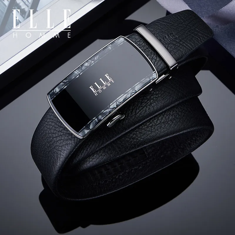 ELLE HOMME Top Grain Cow Leather Fashion Trend Casual Versatile Belt, Gift Box Set Men's Width 3.5cm-5