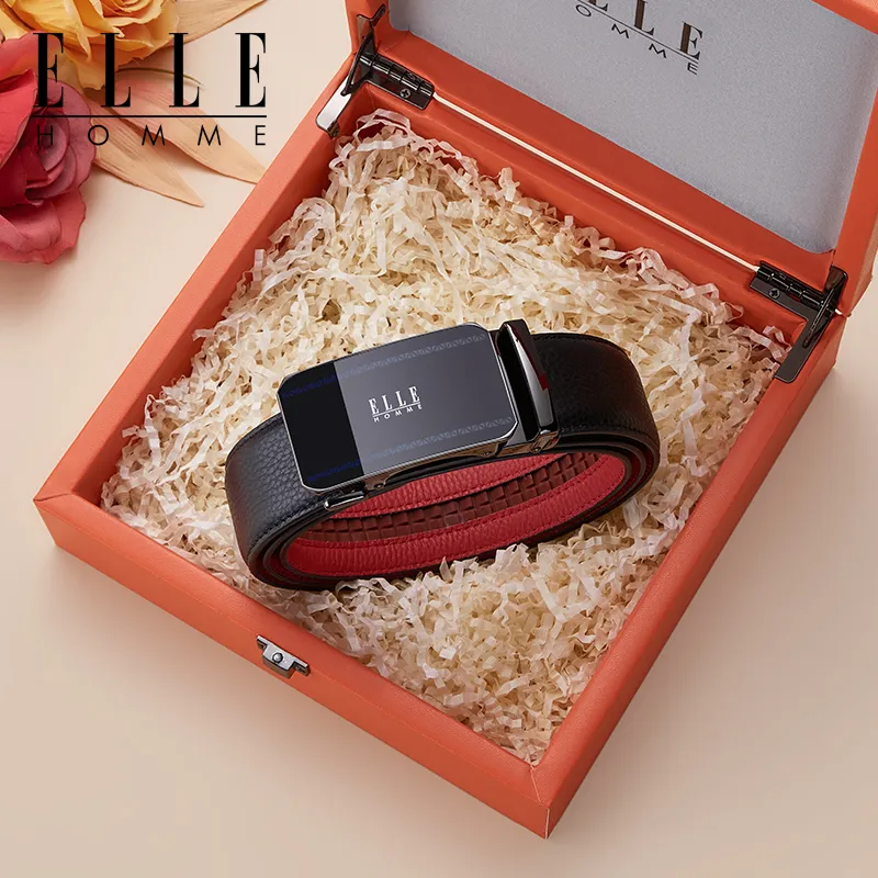 ELLE HOMME Top Grain Cow Leather Belts Men's Gunmetal Width 3.5cm-1