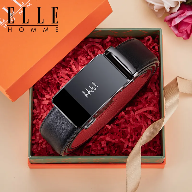 ELLE HOMME Cow Leather Niche Design, Premium Feel, Comfortable Belt Men's Gunmetal Width 3.5cm-4