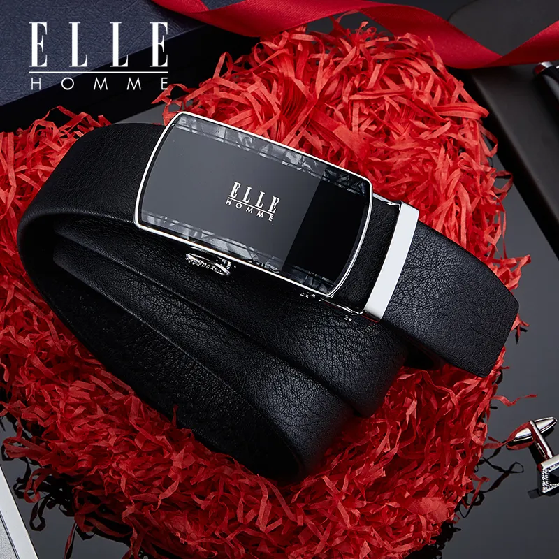 ELLE HOMME Top Grain Cow Leather Fashion Trend Casual Versatile Belt, Gift Box Set Men's Width 3.5cm-8