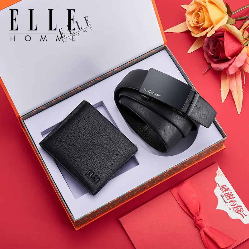 ELLE HOMME Cow Leather Cropped Multiple Card Slots Belt Men's Width  3.5cm-3