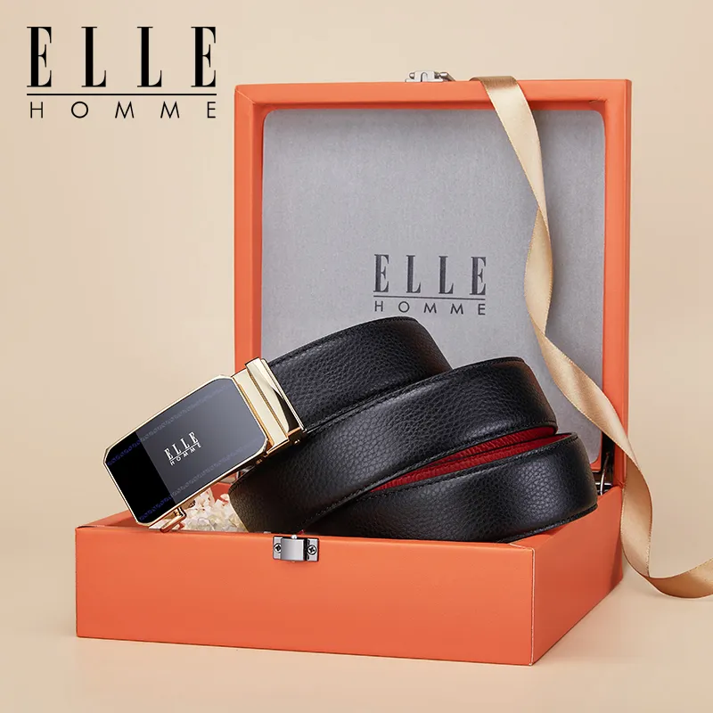 ELLE HOMME Top Grain Cow Leather Belts Men's Gunmetal Width 3.5cm-7