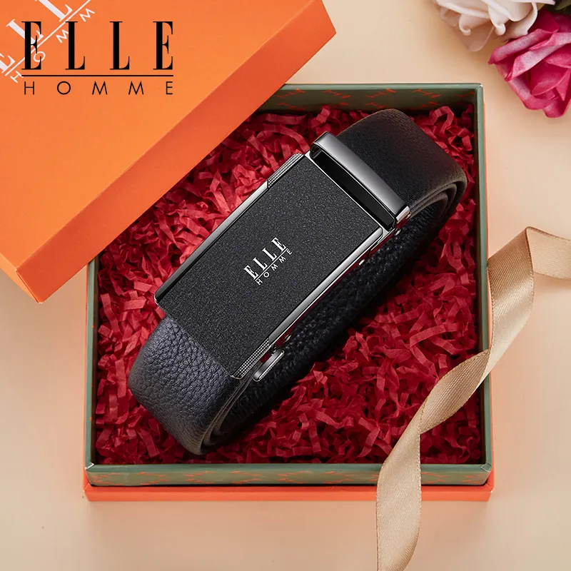 ELLE HOMME Top Grain Cow Leather Belts Men's Gunmetal, Gold, Silver Width 3.5cm-5