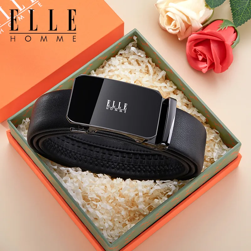 ELLE HOMME Top Grain Cow Leather Belts Men's Gunmetal, Gold, Silver Width 3.5cm-1