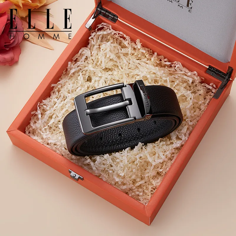 ELLE HOMME Cow Leather Belts Men's Gunmetal Width 3.8cm-5