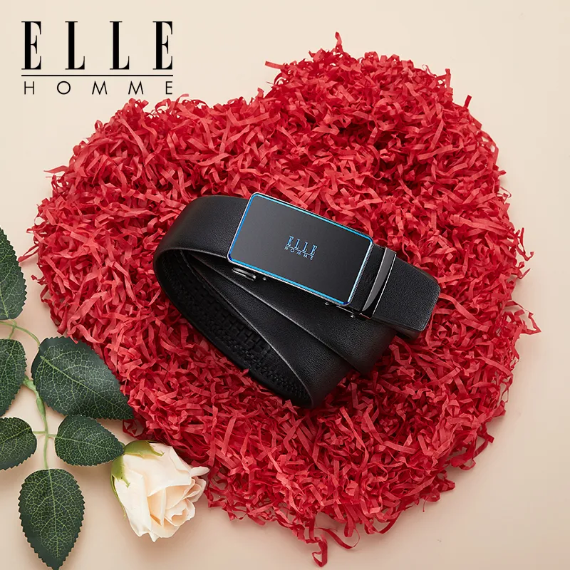 ELLE HOMME Top Grain Cow Leather Belts Men's Gunmetal, Gold, Blue Width 3.5cm-15