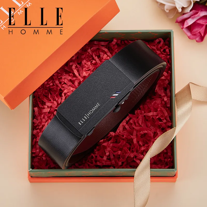 ELLE HOMME Split Cow Leather, Leather Belts Men's Black Width 3.3cm-2