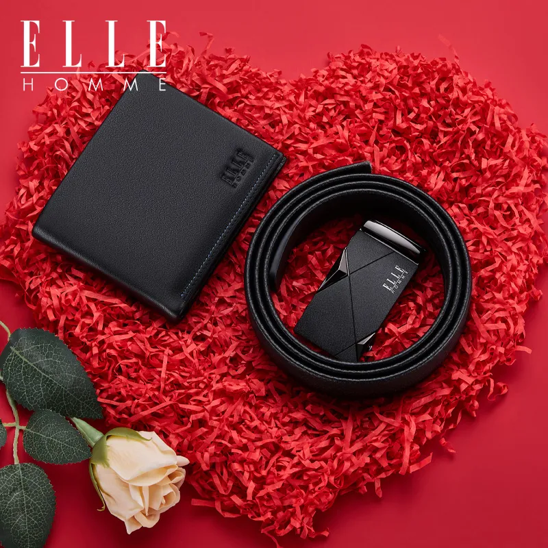 ELLE HOMME Top Grain Cow Leather Casual Versatile Minimalist Style Belt Men's Width 3.5cm-2