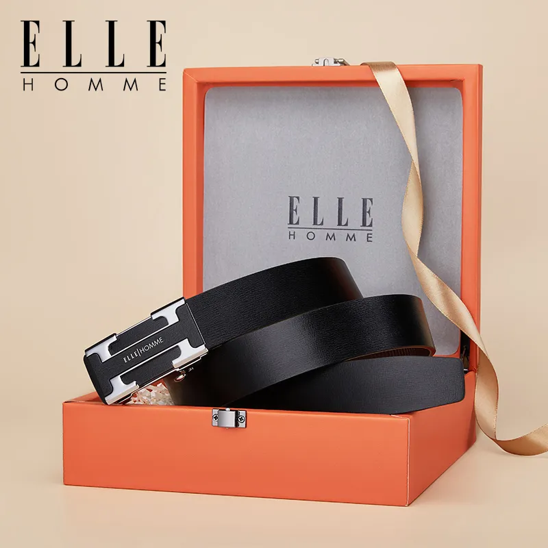 ELLE HOMME Cow Leather Students Belt Men's Silver Gold Width 3.5cm-6