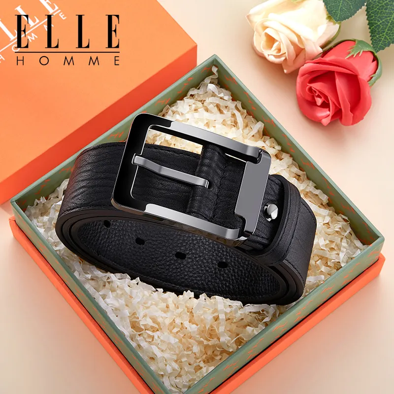 ELLE HOMME Top Grain Cow Leather Belts Men's Gunmetal 3.8cm-1