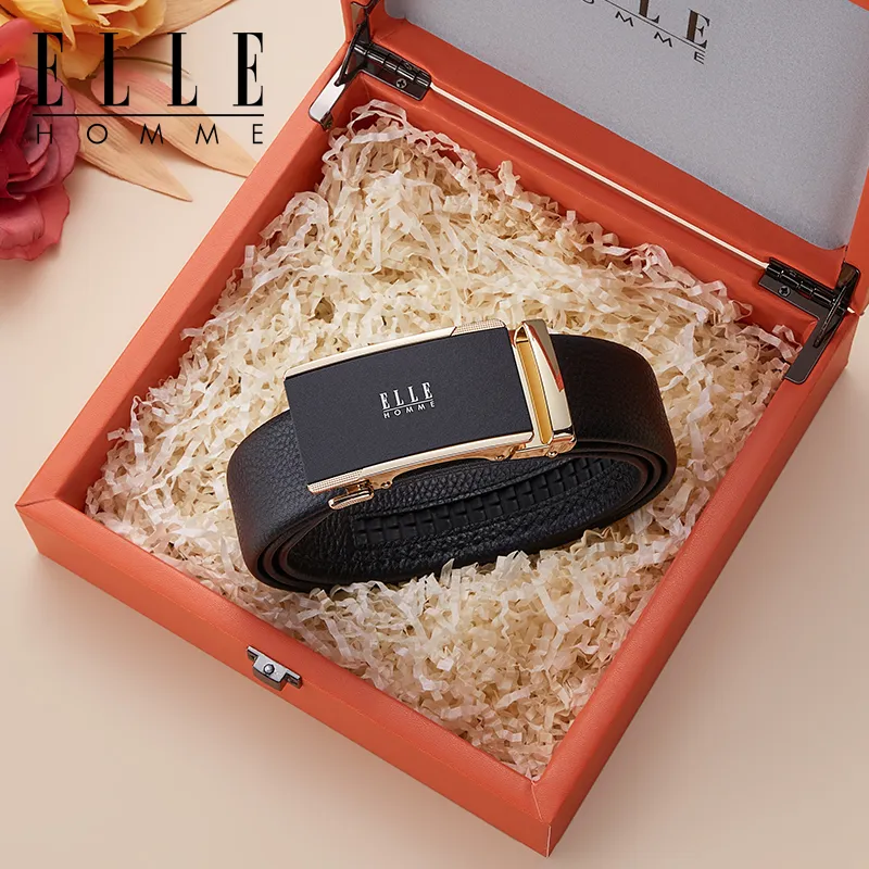 ELLE HOMME Top Grain Cow Leather Belts Men's Gunmetal, Gold, Silver Width 3.5cm-8