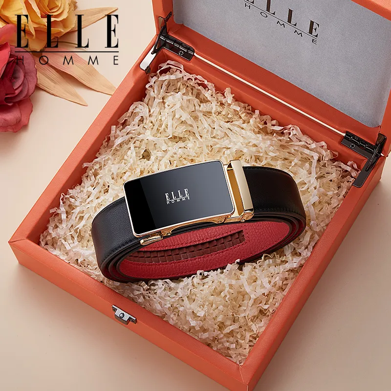 ELLE HOMME Cow Leather Niche Design, Premium Feel, Comfortable Belt Men's Gunmetal Width 3.5cm-7
