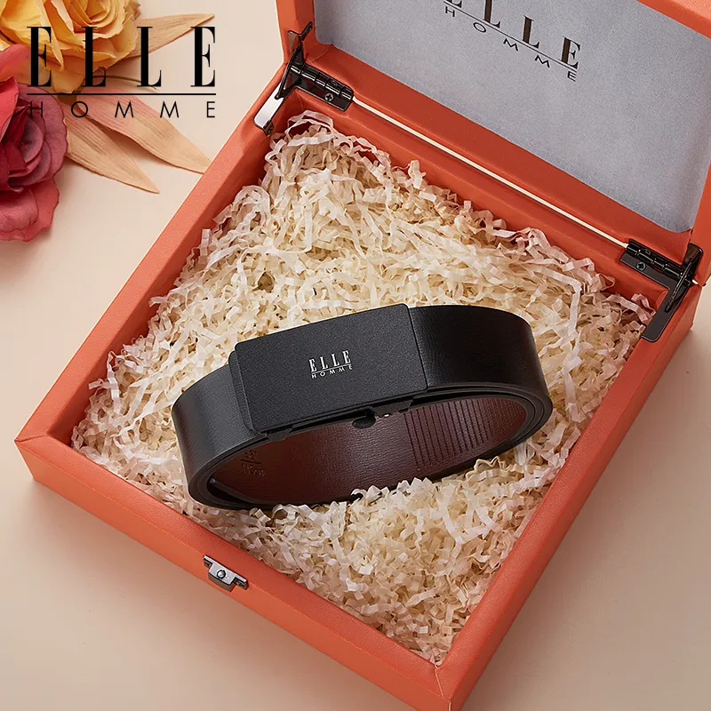 ELLE HOMME Cow Split Leather Belts Men's Gunmetal Width 3.3cm-1