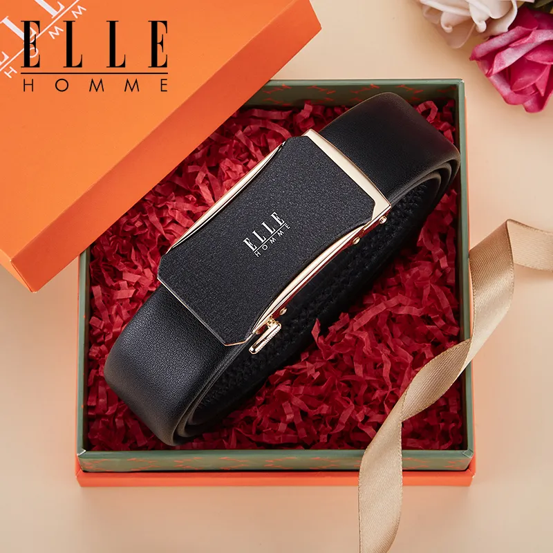 ELLE HOMME Top Grain Cow Leather Belts Men's Gunmetal, Gold, Silver 3.5cm-7