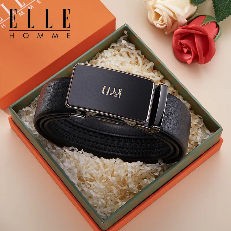 ELLE HOMME Top Grain Cow Leather Belts Men's Gunmetal, Gold, Blue Width 3.5cm-7
