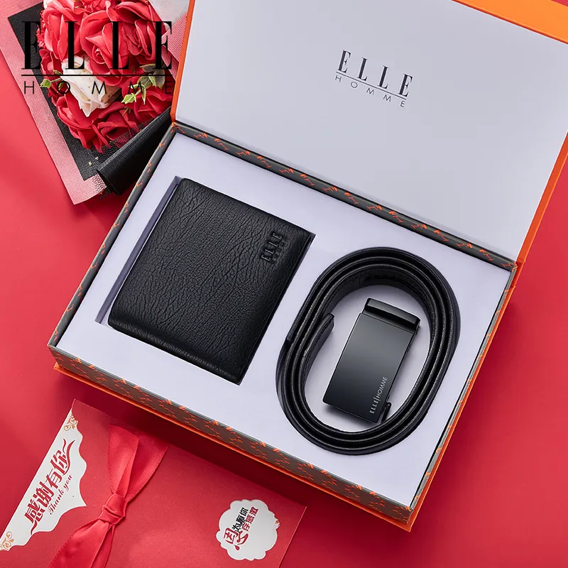 ELLE HOMME Cow Leather Cropped Multiple Card Slots Belt Men's Width  3.5cm-5