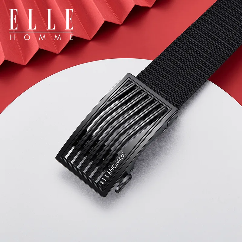 ELLE HOMME Canvas Business Workplace Etiquette Belt, Sports Belt, Gift Box Set Men's Gunmetal Width 3.5cm-4