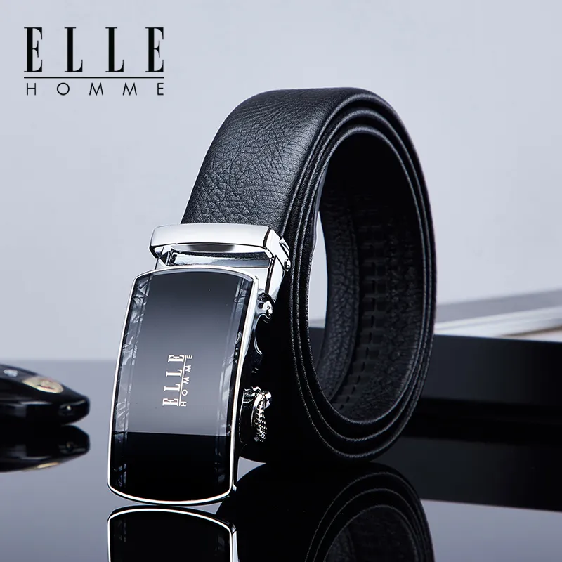 ELLE HOMME Top Grain Cow Leather Fashion Trend Casual Versatile Belt, Gift Box Set Men's Width 3.5cm-11