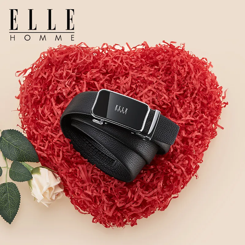 ELLE HOMME Top Grain Cow Leather Belts Men's Gunmetal Gold Silver 3.5cm-14