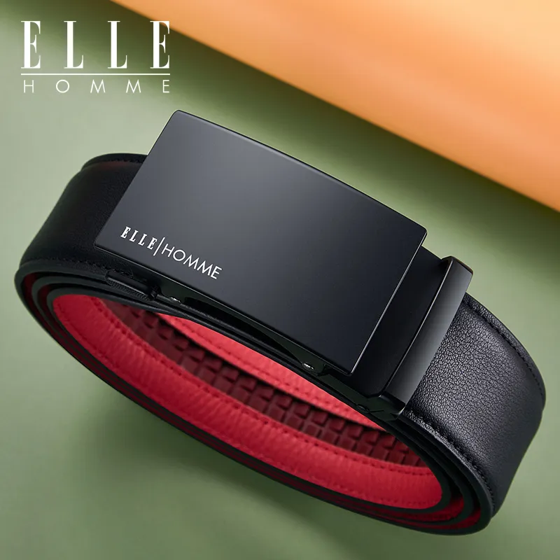 ELLE HOMME Top Grain Cow Leather Trendy Casual Students Belt Men's Gunmetal Width 3.5cm-5