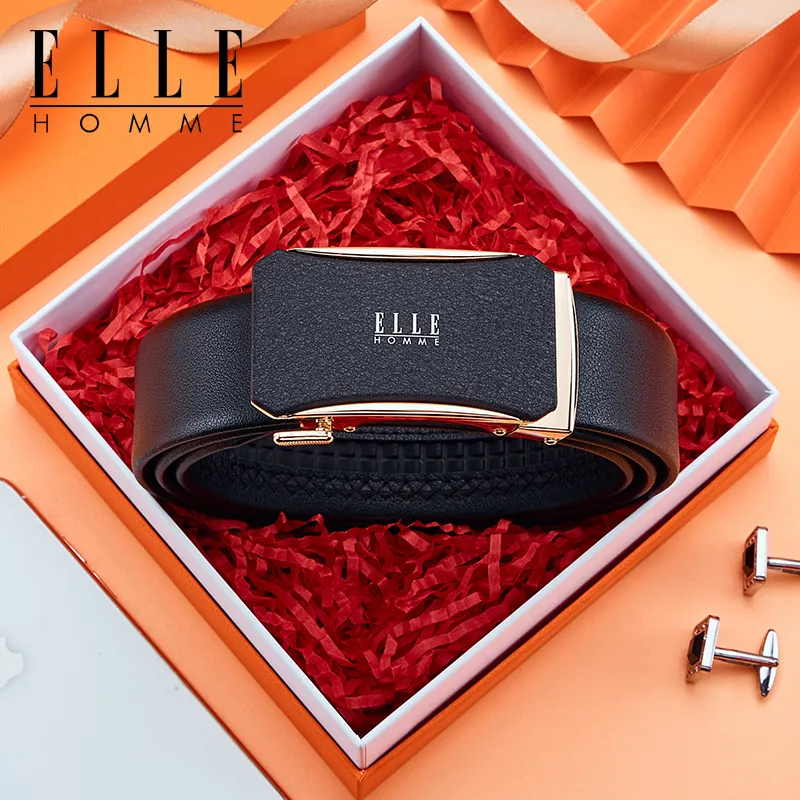 ELLE HOMME Top Grain Cow Leather Belts Men's Gunmetal, Gold, Silver 3.5cm-6