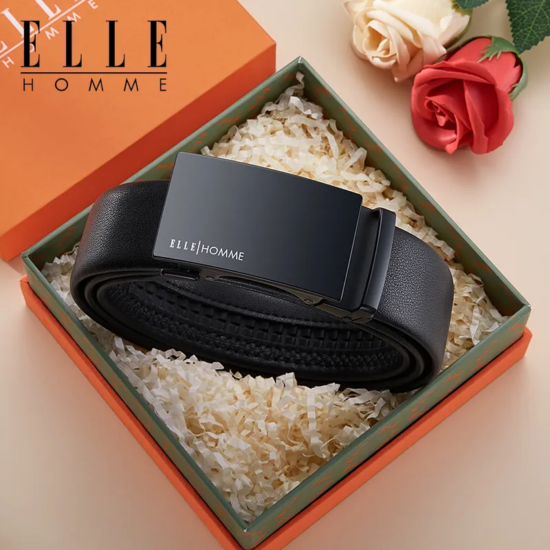 ELLE HOMME Top Grain Cow Leather Fashion Trend Casual Versatile Belt Men's Gunmetal Width 3.5cm-1