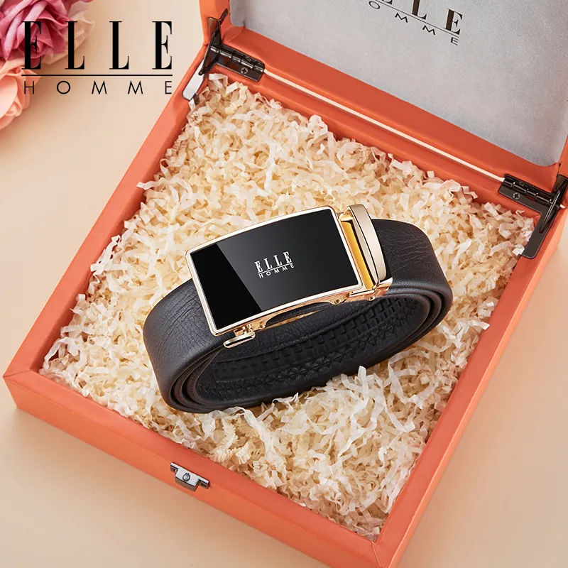 ELLE HOMME Top Grain Cow Leather Belts Men's Gunmetal, Gold 3.5cm-7