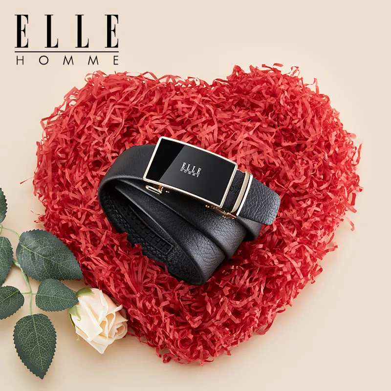 ELLE HOMME Top Grain Cow Leather Belts Men's Gunmetal, Gold 3.5cm-6