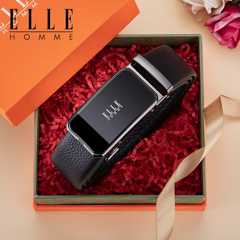 ELLE HOMME Top Grain Cow Leather Belts Men's Gunmetal Gold Silver 3.5cm-4
