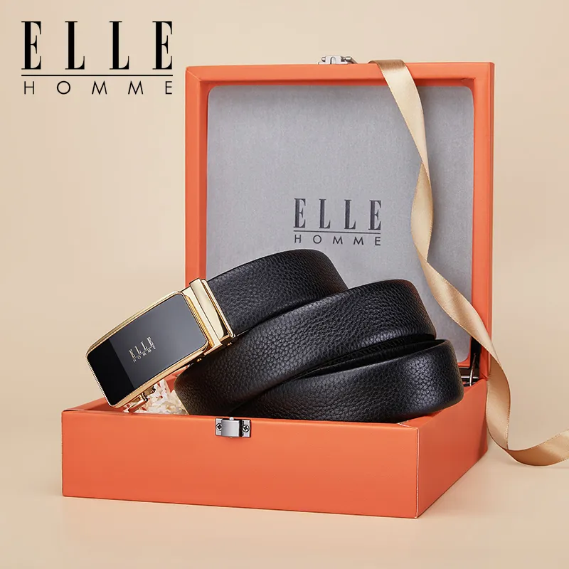 ELLE HOMME Top Grain Cow Leather Belts Men's Gunmetal, Gold Width 3.5cm-7