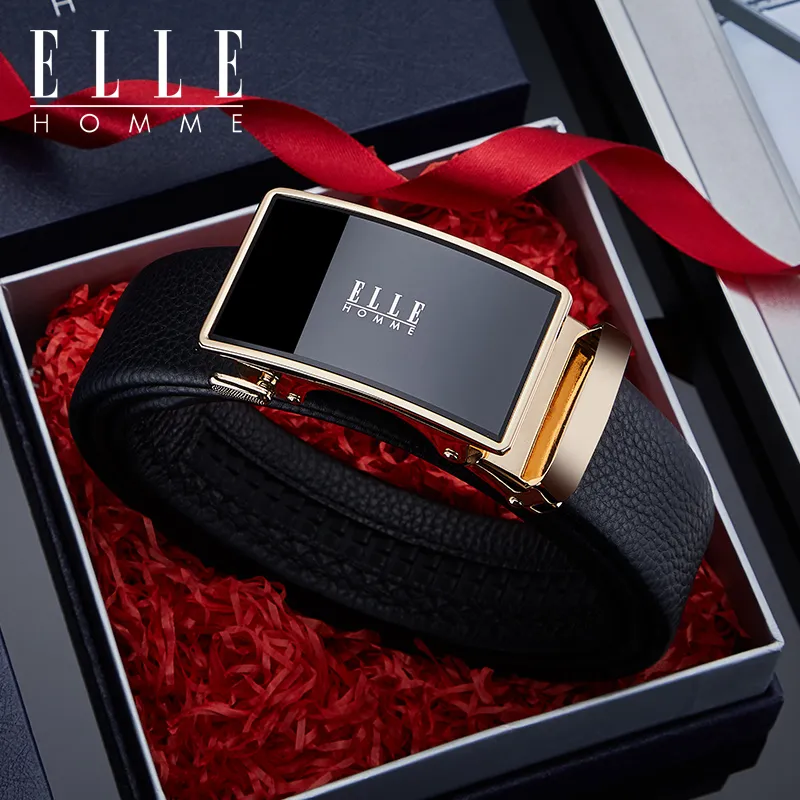 ELLE HOMME Top Grain Cow Leather Advanced Sensory Panty Liner Men's Gold Width 3.5cm-1