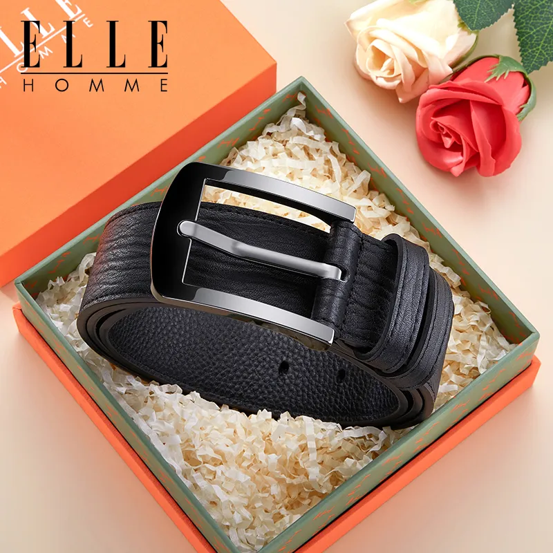 ELLE HOMME Cow Leather Belts Men's Gunmetal Width 3.8cm-4