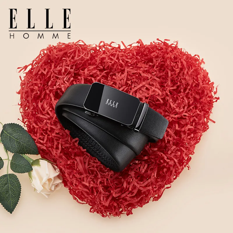 ELLE HOMME Top Grain Cow Leather Belts Men's Gunmetal, Gold, Silver Width 3.5cm-2