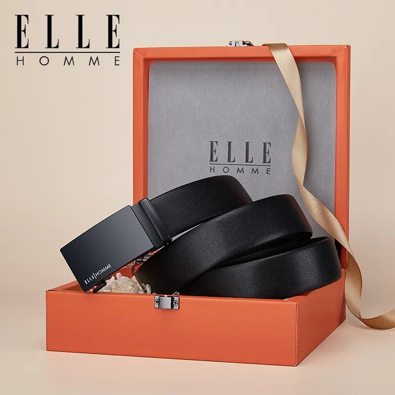 ELLE HOMME Top Grain Cow Leather Fashion Trend Casual Versatile Belt Men's Gunmetal Width 3.5cm-6