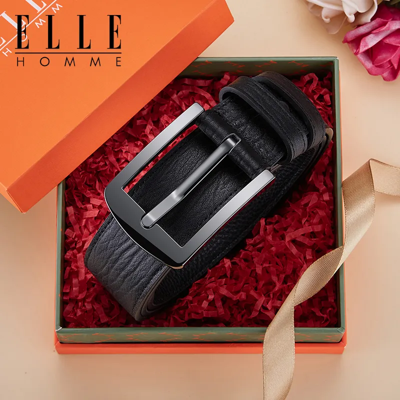 ELLE HOMME Cow Leather Belts Men's Gunmetal Width 3.8cm-2