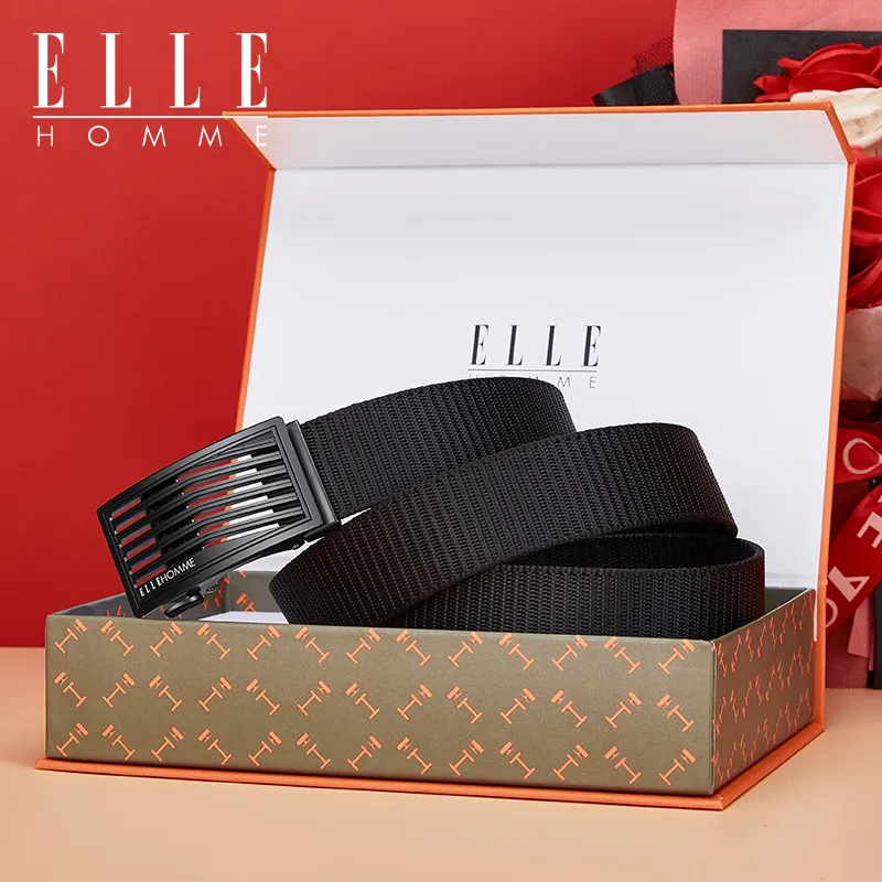 ELLE HOMME Canvas Business Workplace Etiquette Belt, Sports Belt, Gift Box Set Men's Gunmetal Width 3.5cm-2